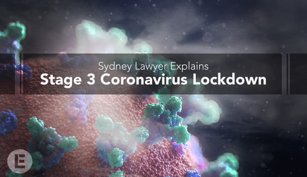 graphic representation of the coronavirus for the Executive Law Group blog where Sydney lawyers explains the rules of the Stage 3 Coronavirus Lockdown